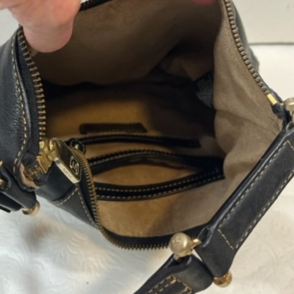 VTG Liz Claiborne Black Soft Leather Stitched Mini HOBO Handbag 10.5"x 8" - Picture 7 of 11